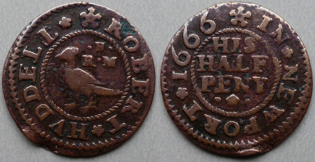 Newport, Robert Huddell 1666 halfpenny Newport, Robert Huddell 1666 halfpenny